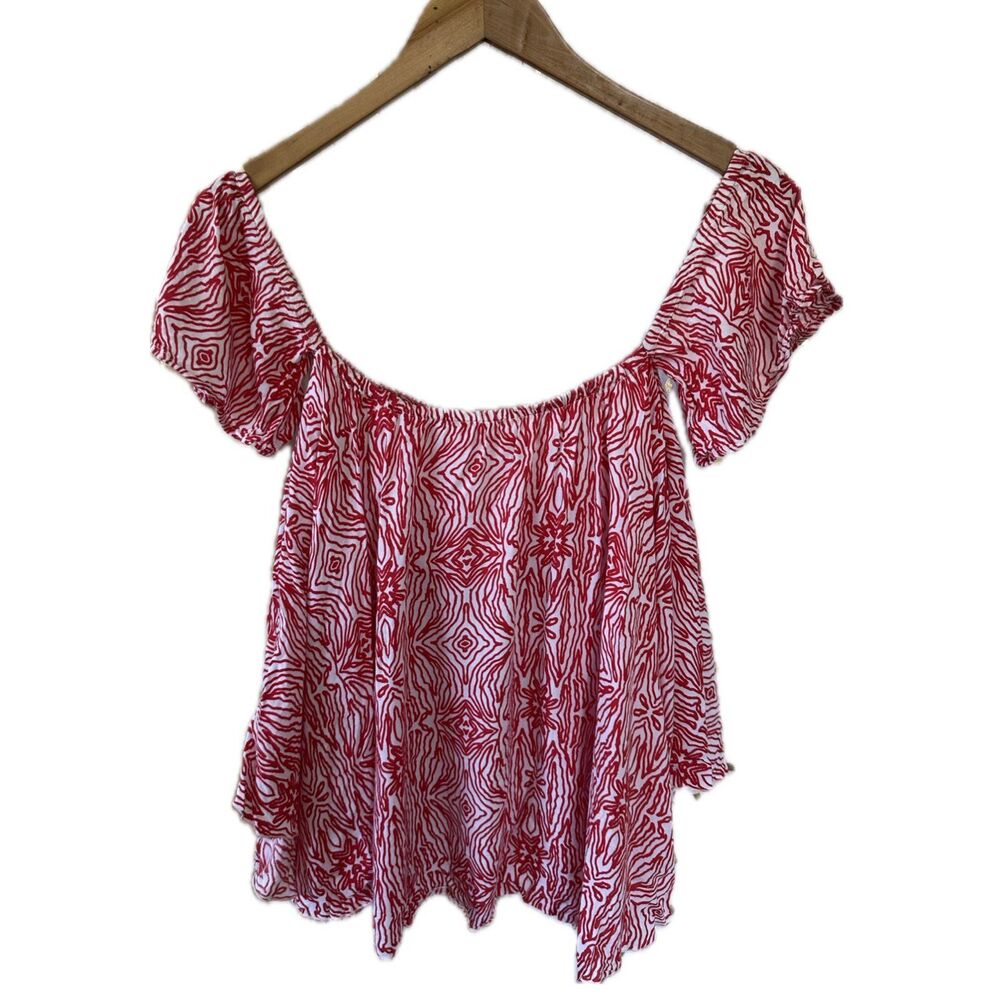 Keliki Hawaii Hawaiian Off Shoulder Built In Elastic Bra Handkerchief Top XS